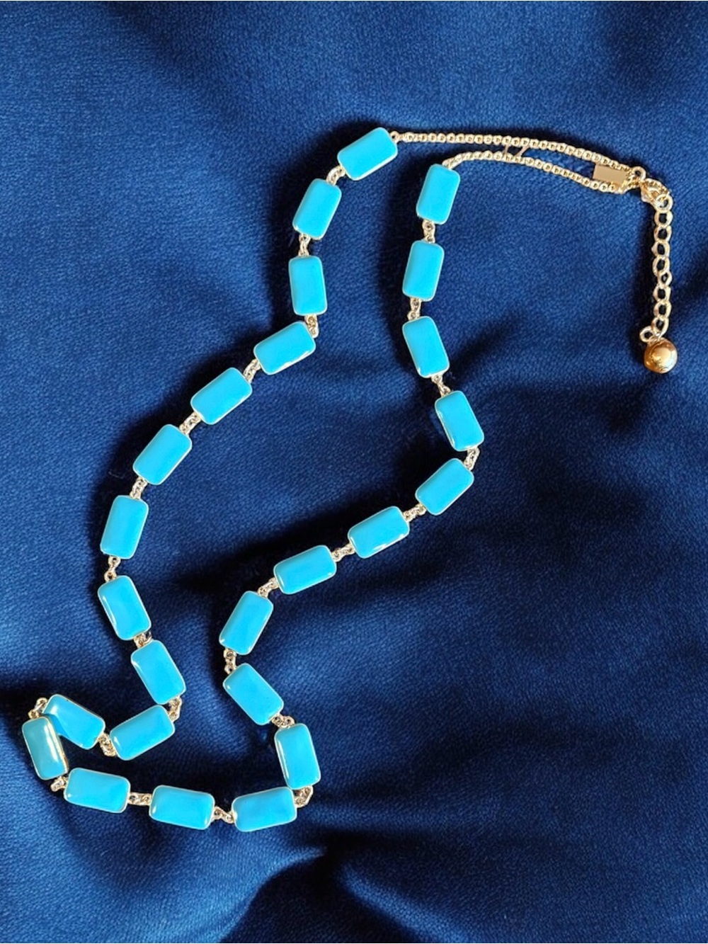 kate spade Enamel Tiles Gold Link Necklace in Turquoise.  31” with 3” Extension.
